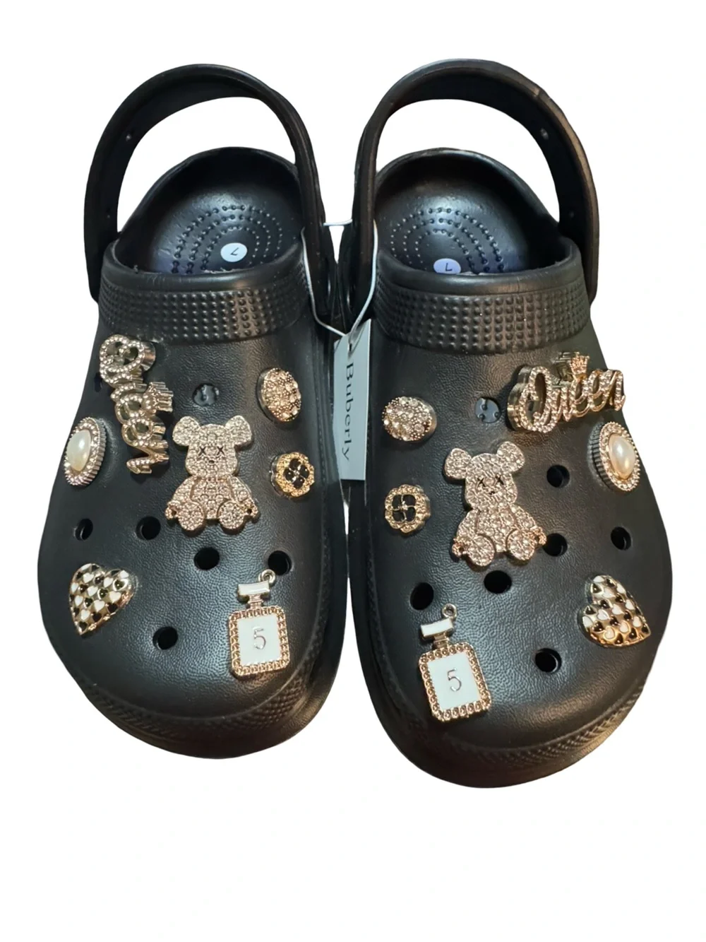 Burberry Black woman Sandal Clogs with Gold-Tone Jewel Charms